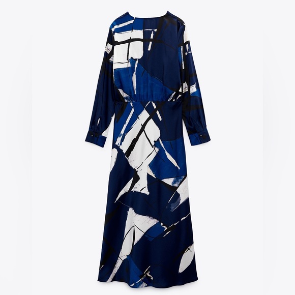 ZARA BLUE PRINT MIDI DRESS - Picture 3 of 4